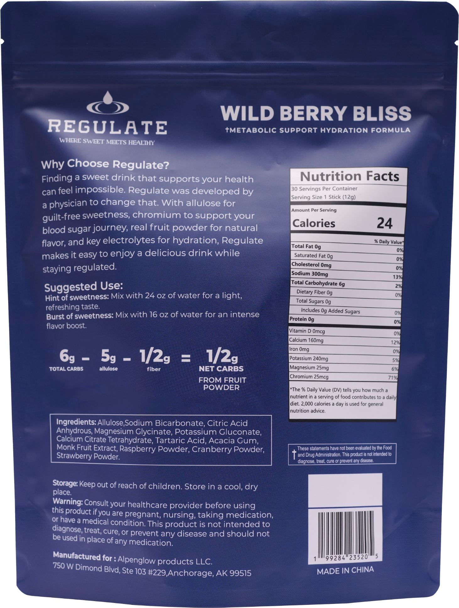 Back of Regulate Wild Berry Bliss package